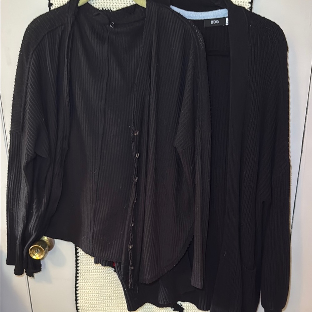 Black Ribbed Cardigan and Top Set